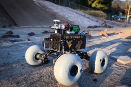 WVU Pathfinder rover is moving on Jet Propulsion Laboratory Marsyard.